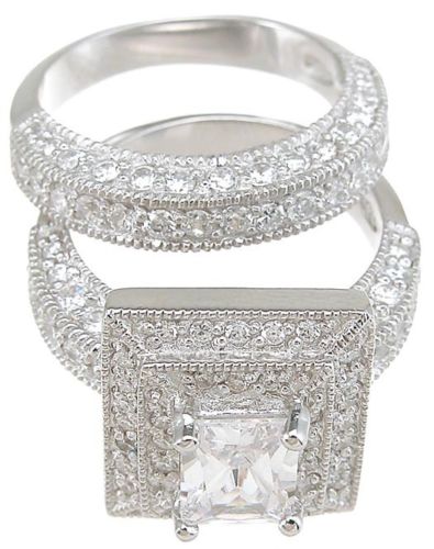 Professional Wholesale Vintage Jewelry Topaz Simulated Diamond 14KT White Gold Filled 3-in-1 Wedding Ring Set for christmas gift Sz 5-11