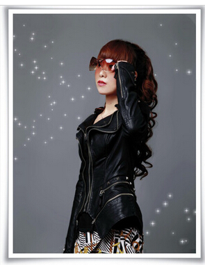 Wholesale-New Womens Punk Spike Studded Shoulder PU Leather Jacket Zipper Coat Size s XL