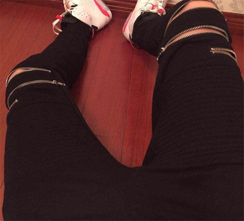 Wholesale-Streetwear Black Joggers Knee Zipper Pleated Hip Hop Sweatpants For Men Casual Biker Jogging Pants Men Skateboard Pants Q1455