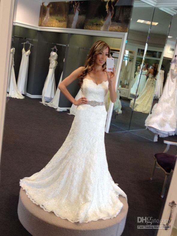 New Arrival Strapless A-Line Wedding Full Lace Gown 2019 Cheap Bridal Dresses Beaded Sash Vestido De Noiva Custom Made 0510