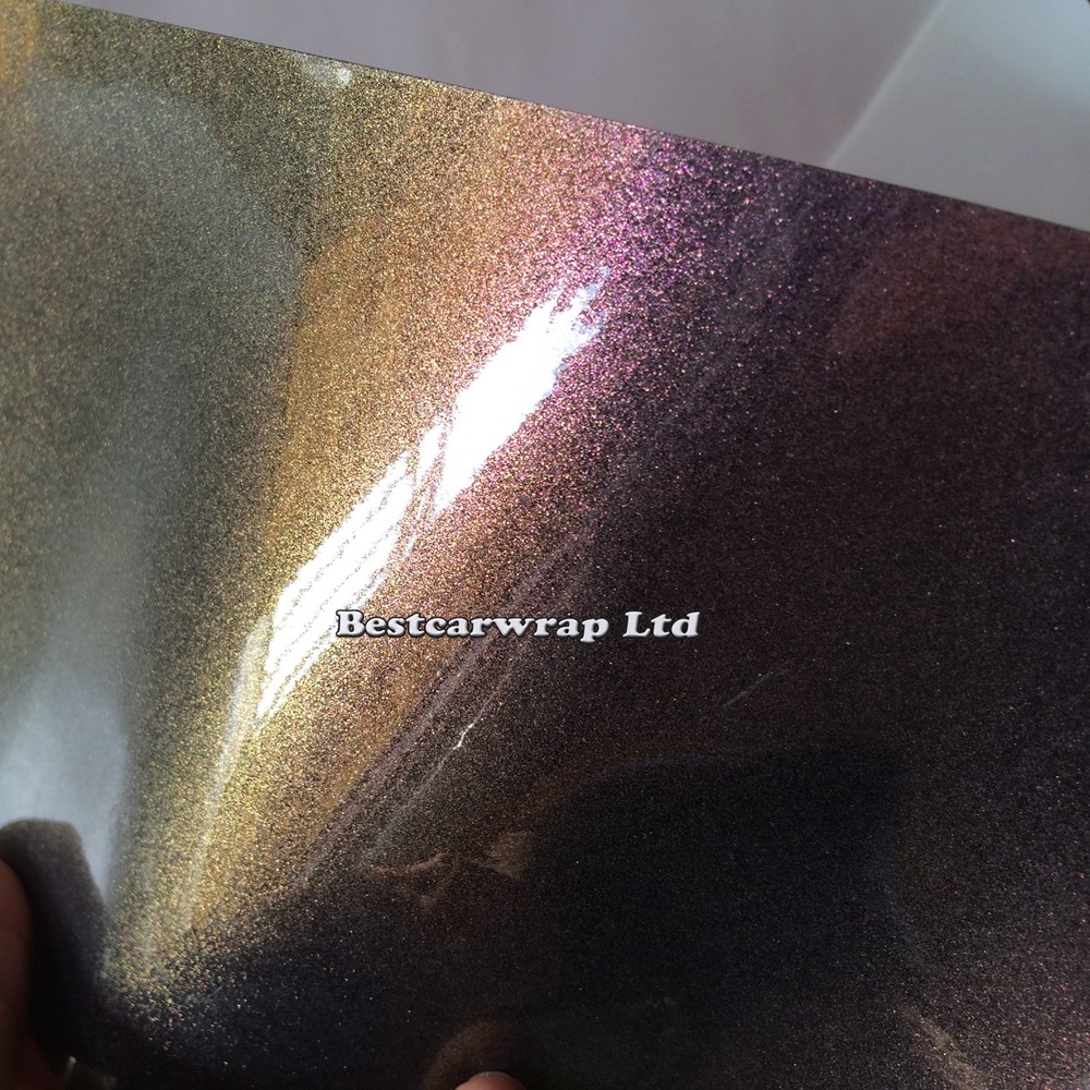 Gloss Metallic Purple to Bronze Flip Glitter Vinyl - Car Wrap Film with air bubble free Chameleon covering foil size 1.52x20m/Roll