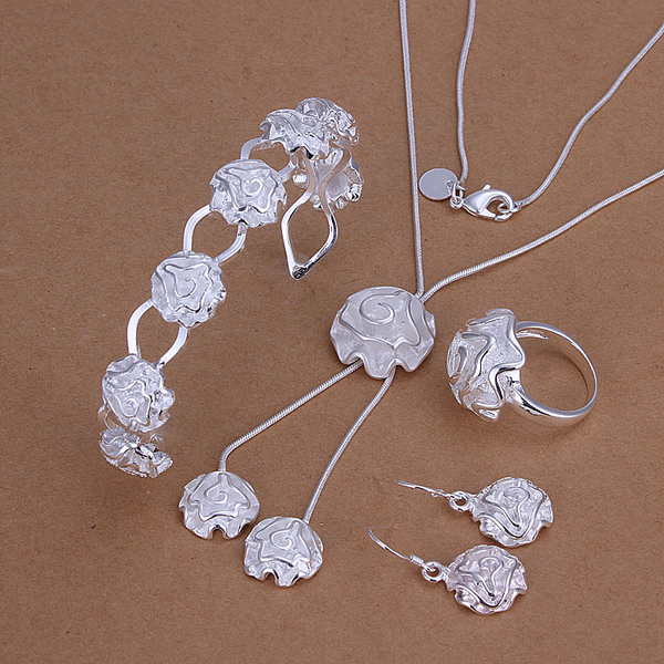 High grade 925 sterling silver Rose Set jewelry set DFMSS272 brand new Factory direct sale 925 silver necklace bracelet earring ring