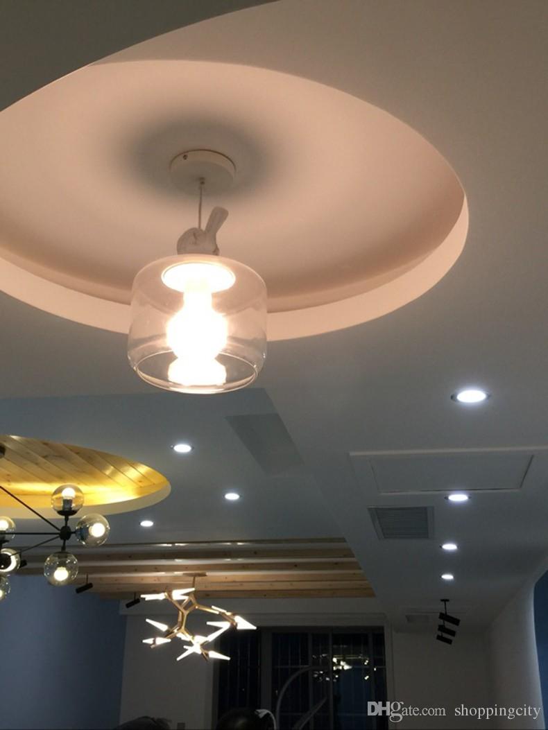 Glass Pendant Light For Kids Room Lamps Dia 20cm Stair Lampada Pendente Tiny Resin Bird Glass Shade Pendant Lamp