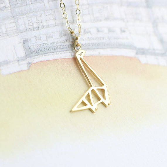 30PCS- N077 Gold Silver Simple Origami Dinosaur Necklace Cute Paper Dinosaur Necklace Modern Minimalist Animal Pendant Necklaces