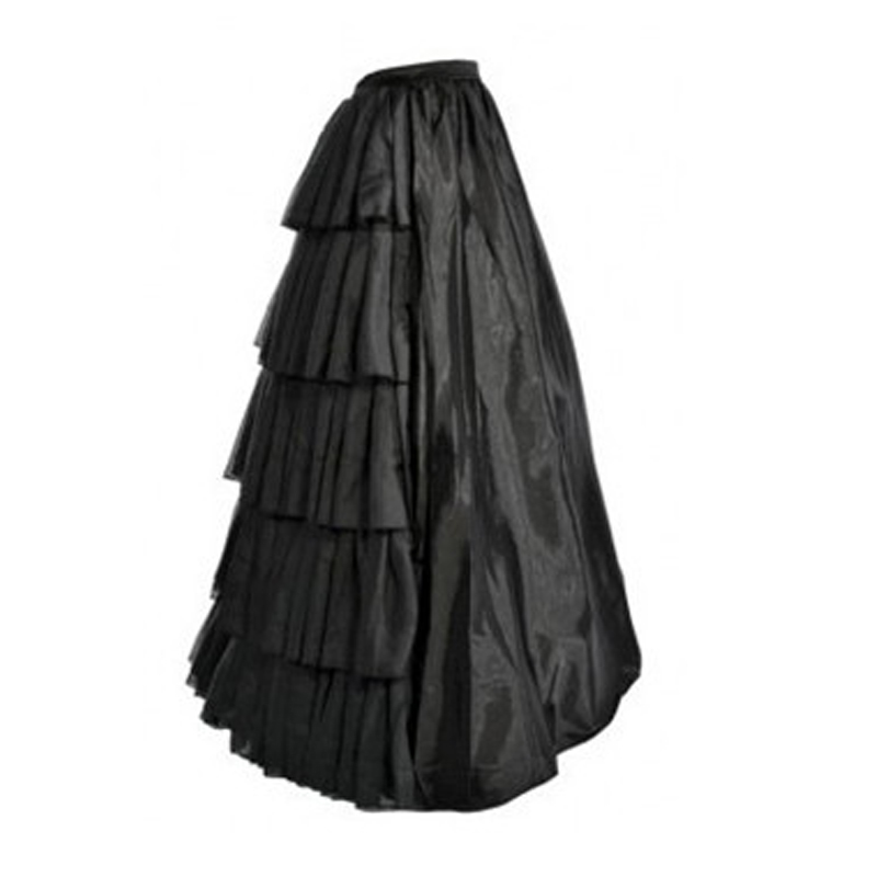 Women Gothic Lolita Multi-layers Ruffles Long Black Skirt Elastic High Waist Prom Corset Matching Skirt for Christmas Halloween Party