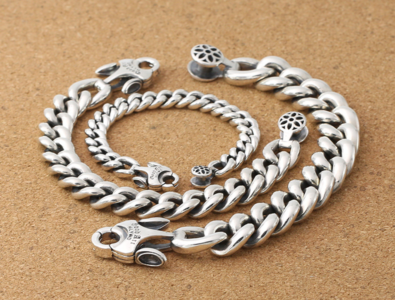 925 Sterling silver jewelry designer hand-made heavy curb links bracelet designed with unique closure clasp 3 SIZES (9MM 14MM 17MM) FOR MEN