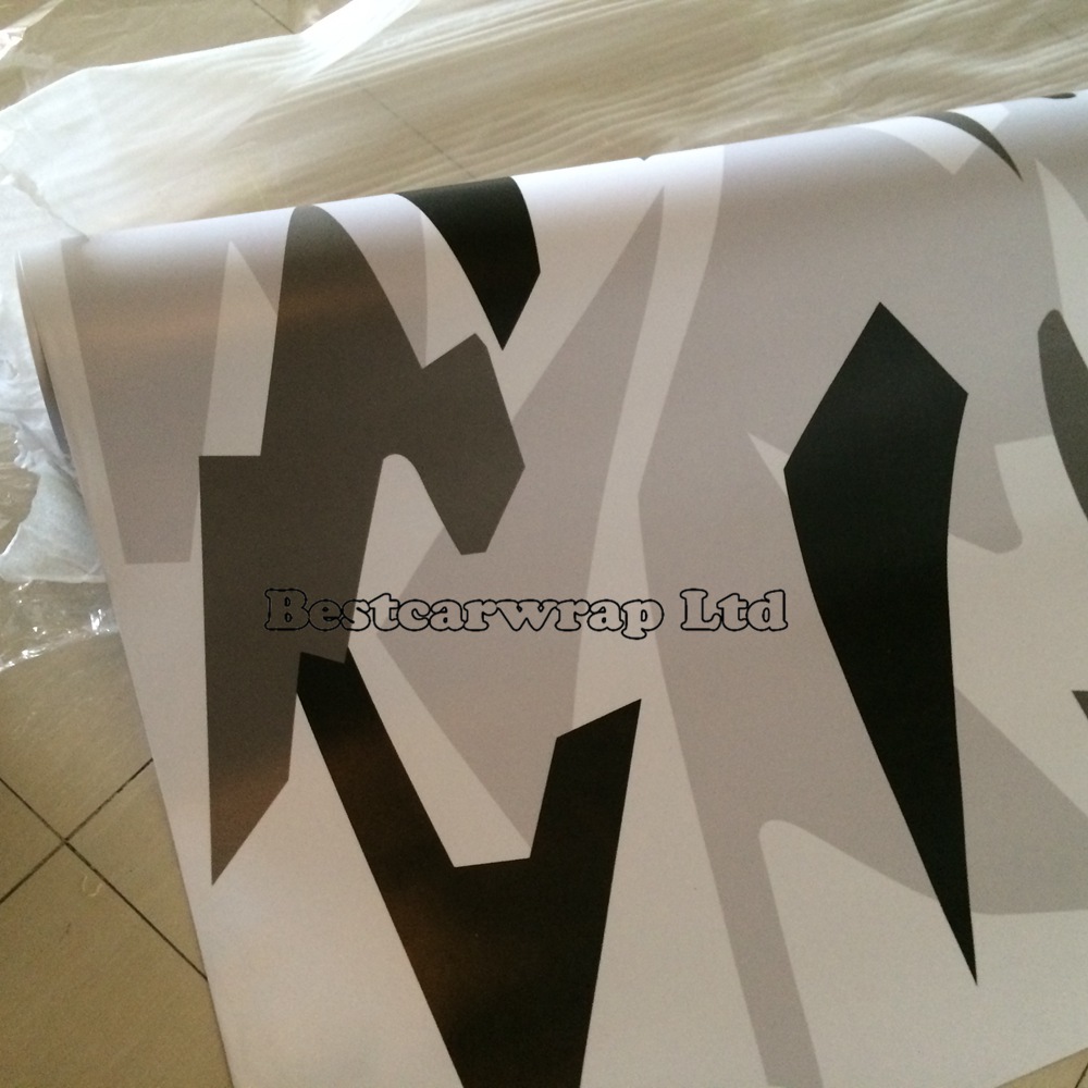 Black white Grey Arctic Camouflage / Camo Vinyl For Car Wrap Pixel Camo Sticker Film with air release Vehicle graphic Size:1.52 x 30m/Roll