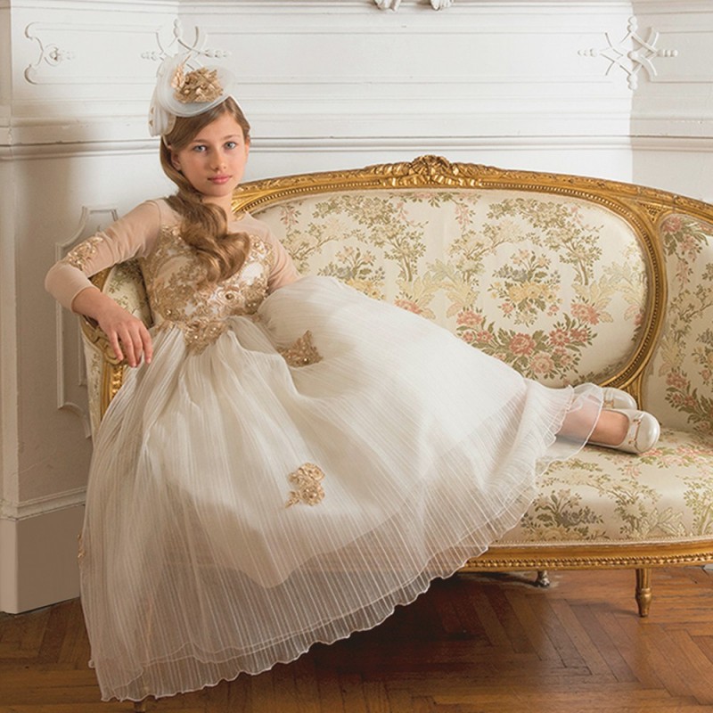 Sweet Jewel Neck Flower Girl Dresses Special Occasion For Weddings Floor Length 3/4 Long Sleeve Kids Pageant Gowns Appliques Communion Dress