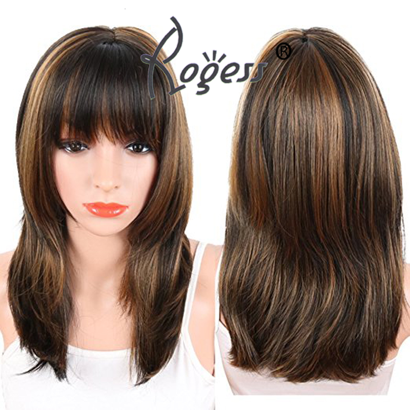 14" Women's Short straight Synthetic Wigs With Bangs Natural Black/Brown Wigs for Women Heat Resistant