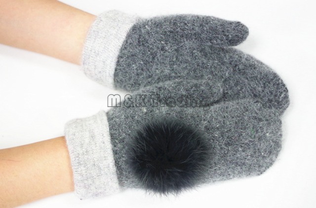 Woolen Gloves Warm And Soft Winter Ladies Mittens Solid Color Grace Rabbit Fur Ball Double Layer Match Colors 10pcs
