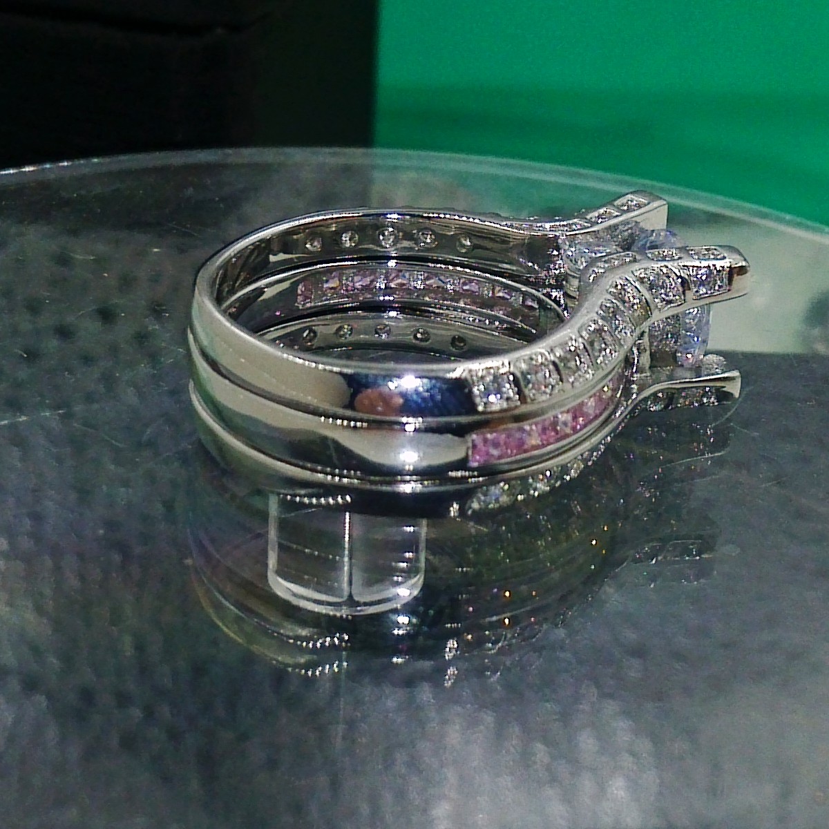 Retro 10K White Gold Filled Pink Sapphire Gem Engagement Ring Set | 5-10 US Sizes