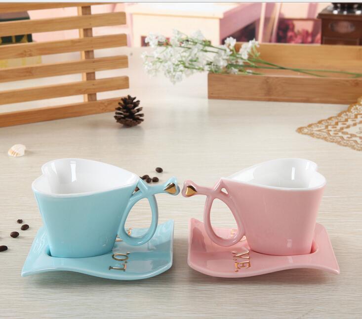 Cup for Lovers Wedding Party Gifts Creative Romantic Heart-shaped Ceramic Cup Couple Coffee Cup Saucer Love Confession Wedding Supplies C02