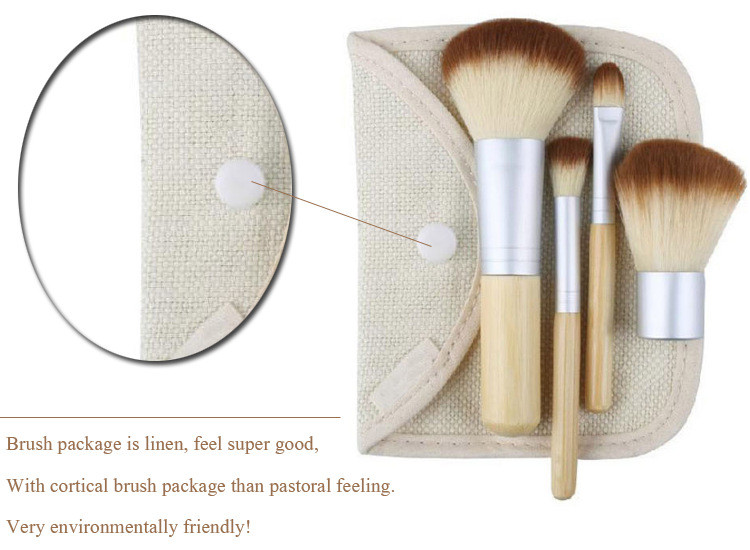 DHL free 4PCS Natural Bamboo Handle Makeup Brushes Set Cosmetics Tools Kit Powder Blush Brushes with Hemp linen bag