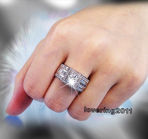 Size 8-13 Hot sale Luxury Jewelry 10kt white gold filled white topaz Gem Men wedding simulated Diamond Wedding Engagement Ring set gift