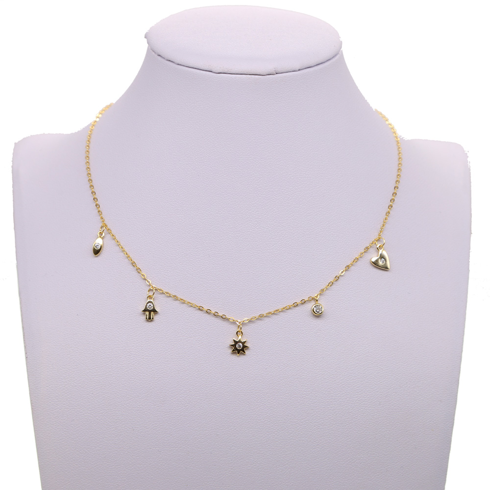 Sterg Sier CZ Paved Eye Sun Heart Charm Choker Necklace for Women Wedding Gift