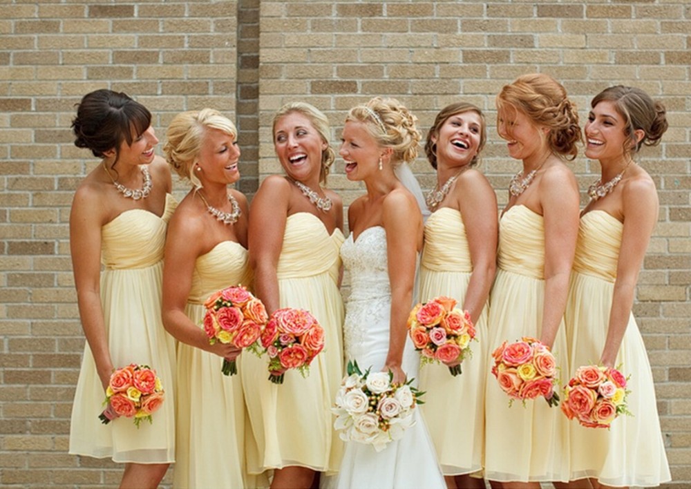 2015 Cheap Light Yellow Bridesmaid Dresses Knee Length Short Wedding Party Dress Under 100$ Hot Sale
2015 Cheap Light Yellow Bridesmaid Dresses Knee Length Short Wedding Party Dress Under 100$ Hot Sale