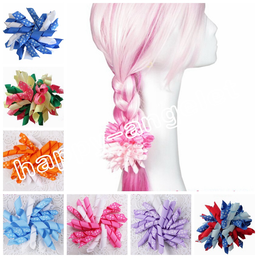 Curlies loop Ribbon Korker hair bows clips M2M Gymboree style prints dot Girl women Corker hair ties Accessories 20pcs PD007