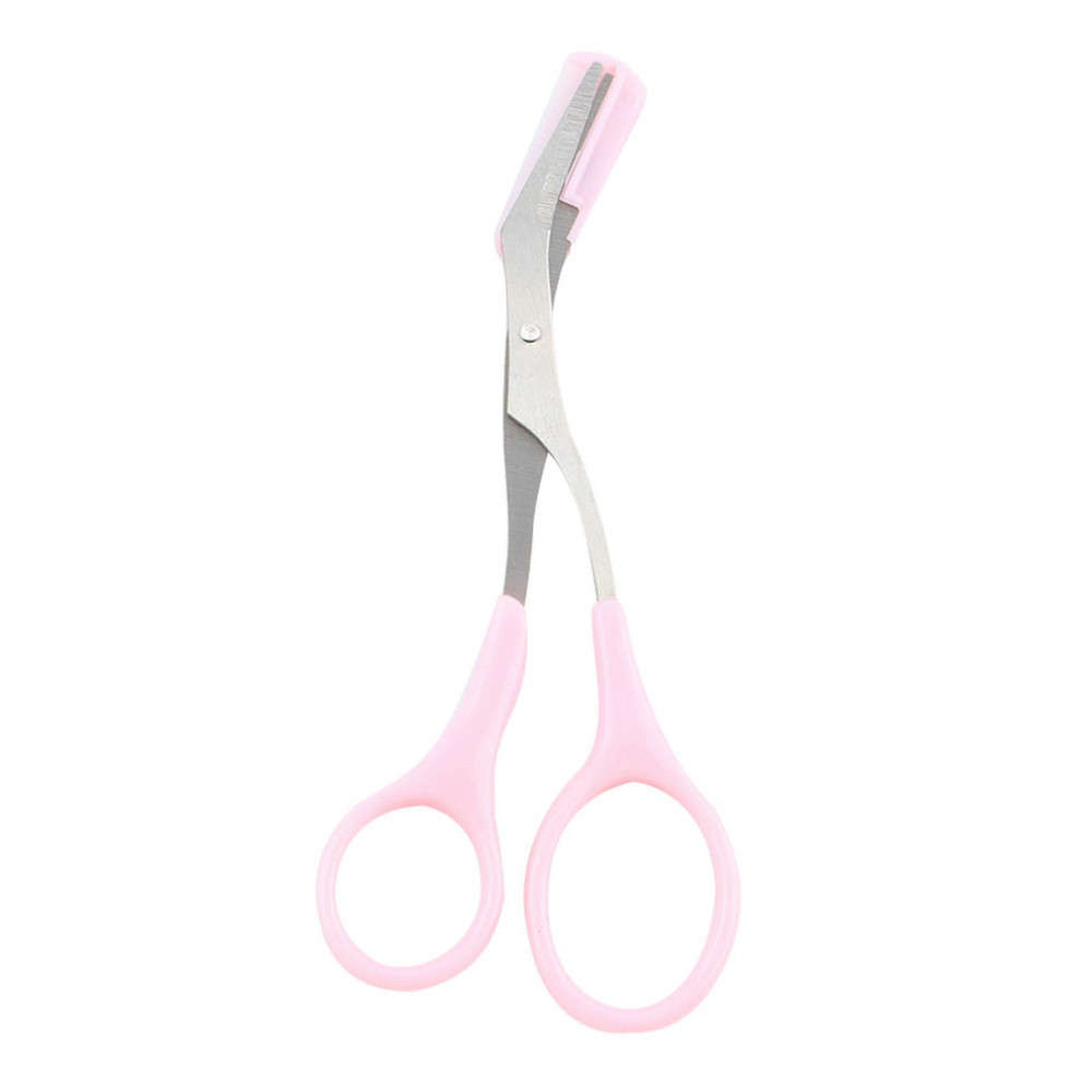 Girl Lady Eyebrow Trimmer Eyelash Thinning Shears Comb Eyelash Hair Clips Scissors Shaping Eyebrow Grooming Cosmetic Tool Pink XB1
