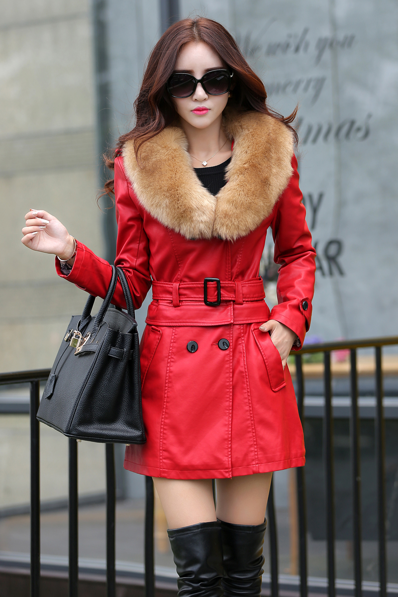 Women's Leather Jacket: Stylish Waist-Separated Design With Fur Collar, Suede Coat, Plus Sizes Available B2