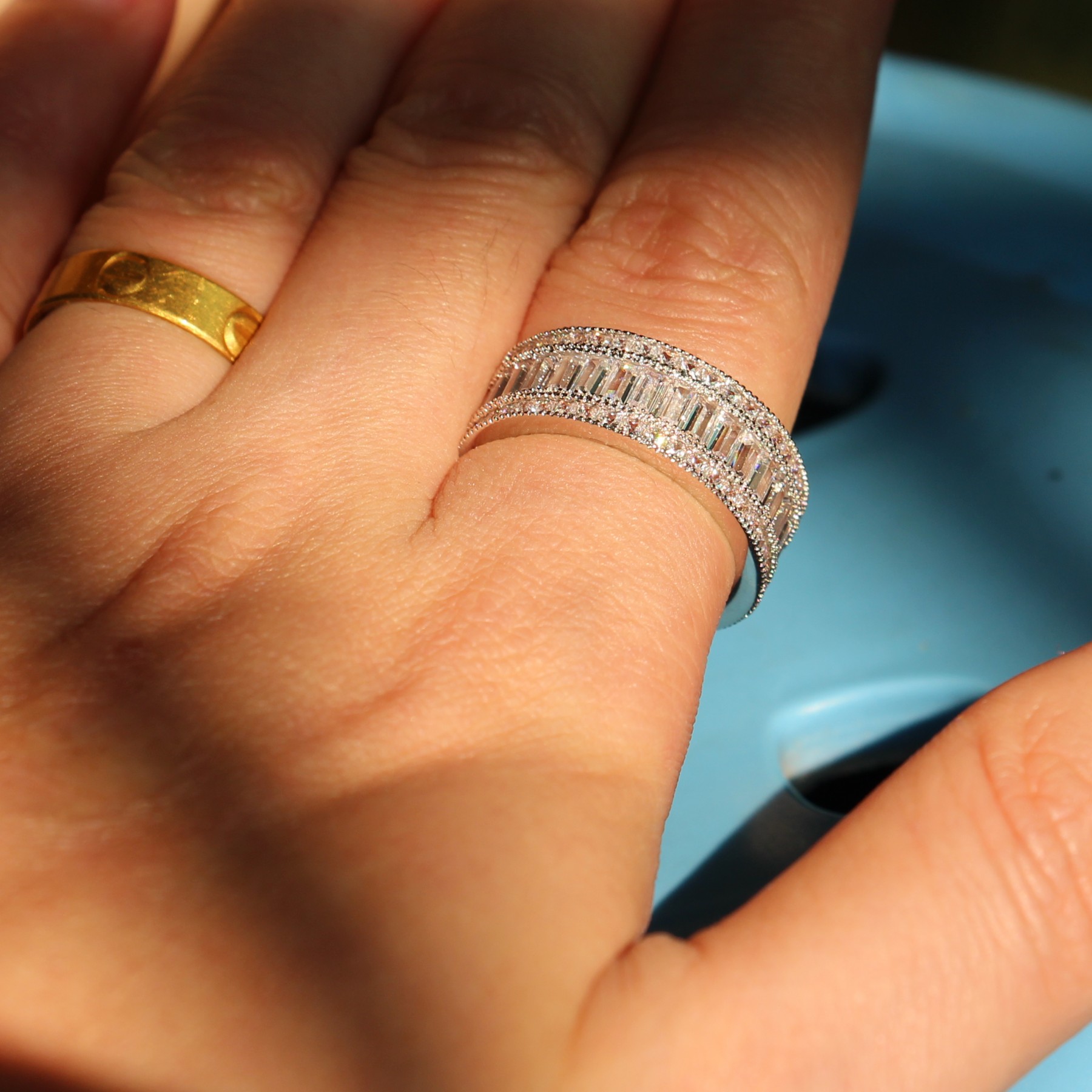 Free shipping Princess cut white Topaz Diamonique Simulated Diamond 10KT White Gold Filled Engagement Wedding Band Ring Size 5-11