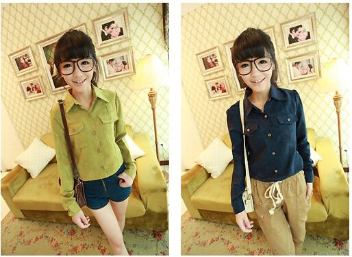 FG1509 2014 autumn new style long sleeve women shirts ,candy color,casual ladies shirts, Turn-down collar ,"2 pockets " free shipping