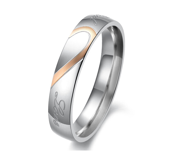 Fashion Jewelry 316L Stainless Steel Silver Half Heart Simple Circle Real Love Couple Ring Wedding Rings Engagement Rings Valentin