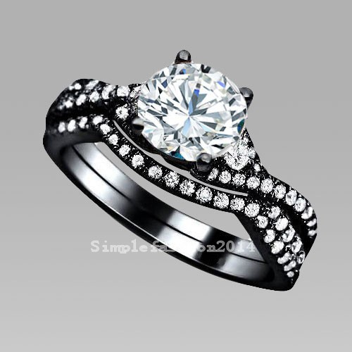 Brand Hot sale Luxury Jewelry Topaz Diamonique Gem 10kt Black Gold Filled 2 women Wedding Bridal Ring set Sz 5-11 Gift