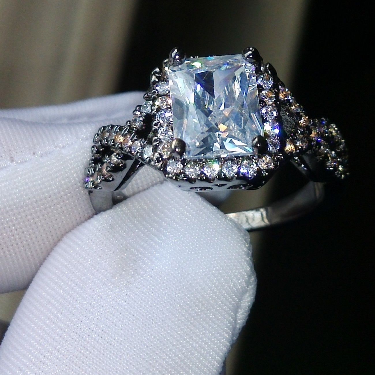 Size 5-10 Vintage princess Engagement Jewelry 10kt black gold filled white topaz Gem women simulated Diamond Wedding cross Ring set gift