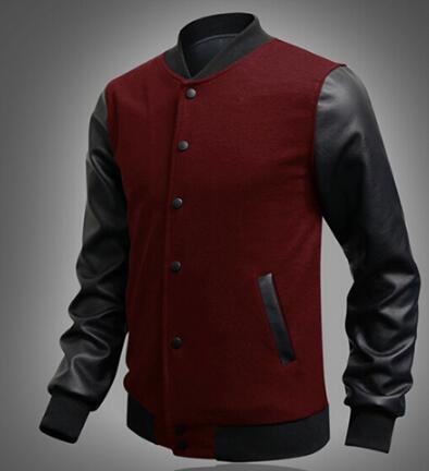 Fall-M-2XL Hot 2016 Fashion New Casual Baseball Jacket With Leather Sleeves Mens Varsity Jackets And Coats Harajuku Chaqueta Hombre