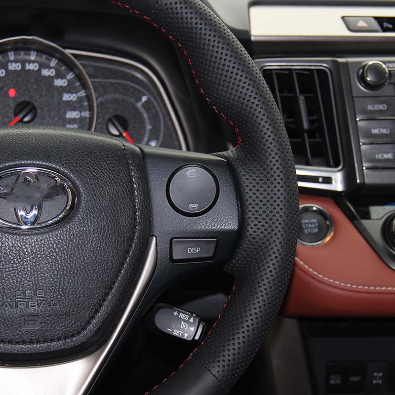 Steering wheel covers Case for Toyota RAV4 2013 new Corolla 2014 Genuine leather DIY Hand-stitch Car styling Interior decoration car covers