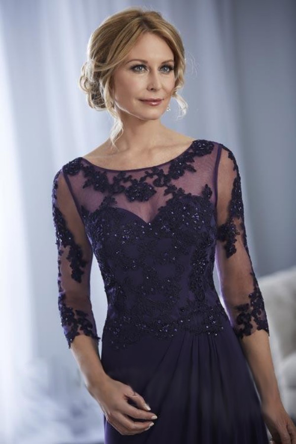 3/4 Long Sleeve Mother Of The Bride Dresses Lace Applique Beads Formal Dress For Mothers Plus Size Evening Gown Wedding Guest Gown