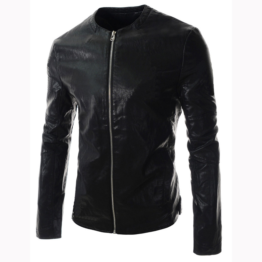 FG1509 New fashion mens simple solid color pu leather jacket cardigan zipper coats jackets menswear motorcycle jacket streetwear jacket