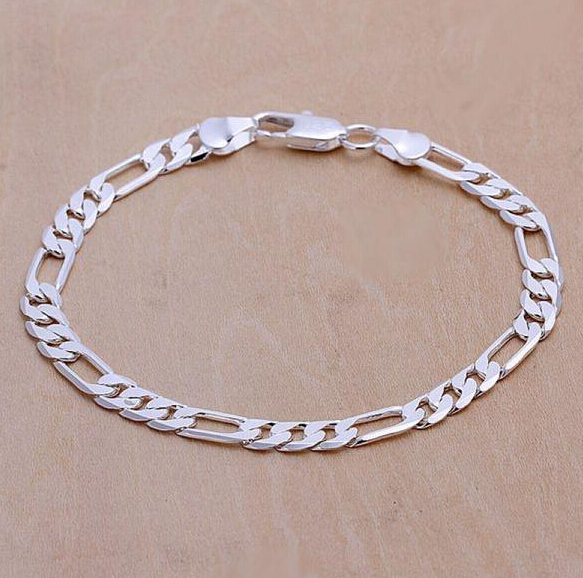 Hot sale! Fashion Bracelet Men/Boys 925 Sterling Silver Jewelry Curb/Figaro Chains Mix 10 Styles 10pcs/lot