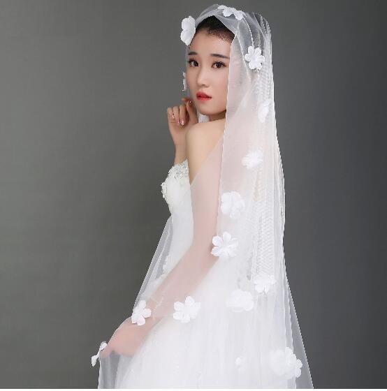 Bridal Veils Long Veils Soft Tulle Three Meters Long Veil with Lace Cathedral Veils White Ivory Veils HT73