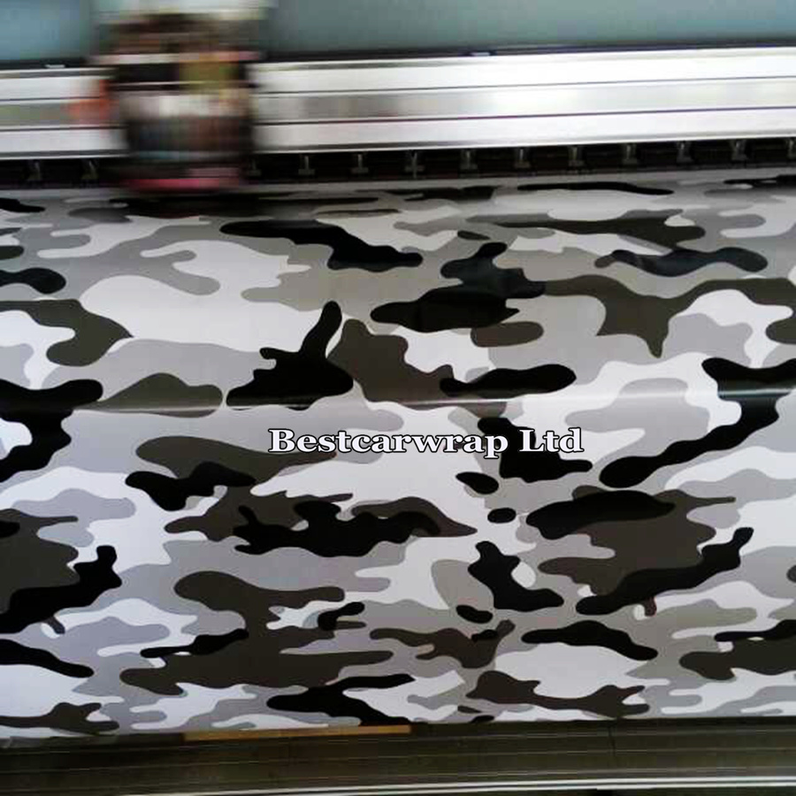 Arctic Camo Vinyl Black white grey Car Wrapping With Air Release Snow Camouflage Wraps Car Styling Covers Film Car Stickers 1.52 x 30m/Roll