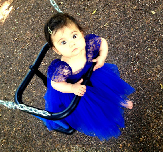 ROYAL BLUE Solstiss French lace and silk tulle flower gilr dress royal blue for baby girl royal blue tutu dress