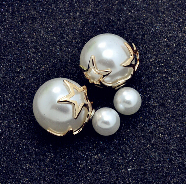 High Quality New Fashion Paragraph 2015 Double Side Shining Colorful Pearl Stud Earring For Women Hot Sale