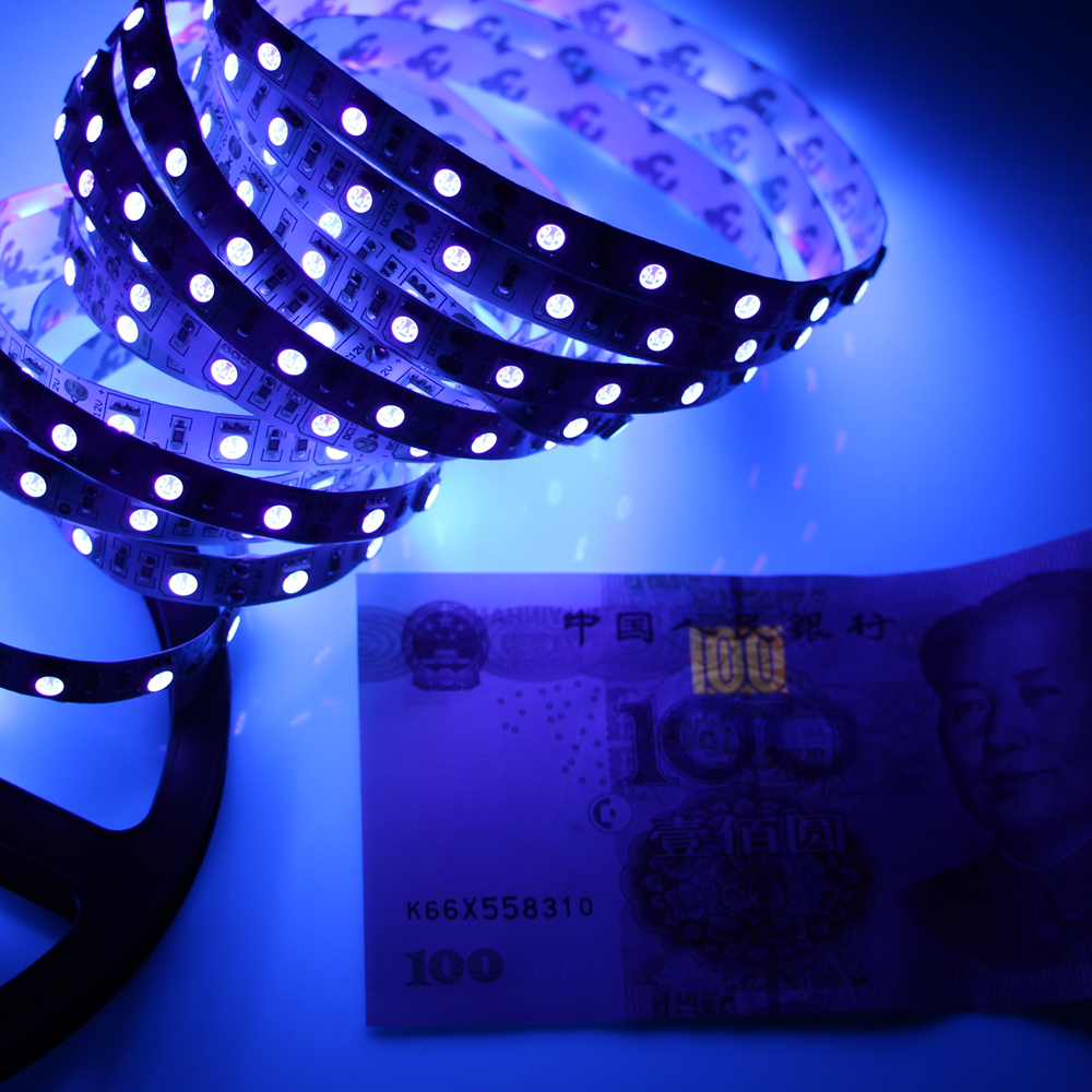 UV Purple Led Stripe Light 5050 SMD 60led/m DC 12V non-waterproof 395-405nm Ultraviolet Ray flexible Strip tape Ribbon 
UV Purple Led Stripe Light 5050 SMD 60led/m DC 12V non-waterproof 395-405nm Ultraviolet Ray flexible Strip tape Ribbon
