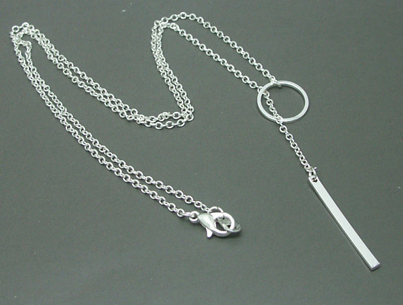 10PCS- N023 Gold Silver Dainty Minimalist Circle with bar Necklace Metal Square Round Necklaces Simple Y shape stick necklace