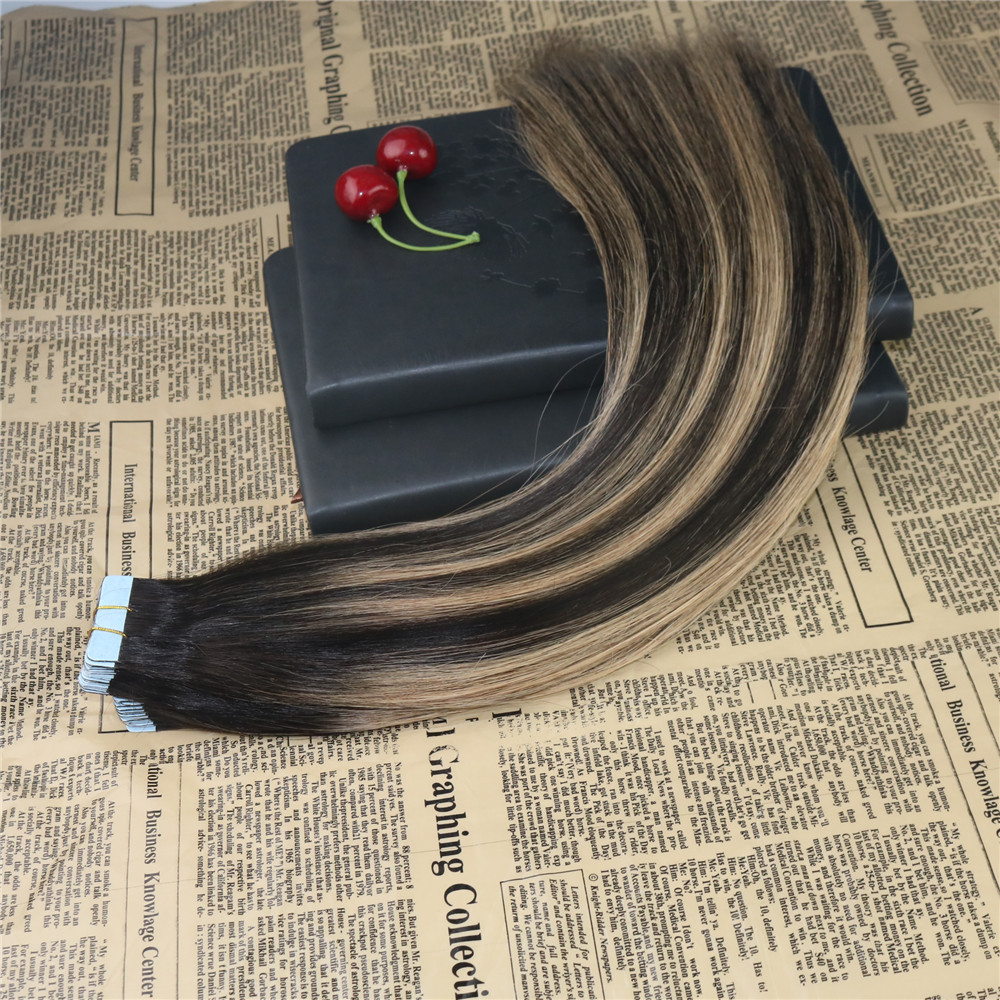 100% Remy Human Hair Tape in Hair Extensions Blayage #2 Fading to #27 Skin Weft Tape on Virgin Hair Extensions 100g/40pcs