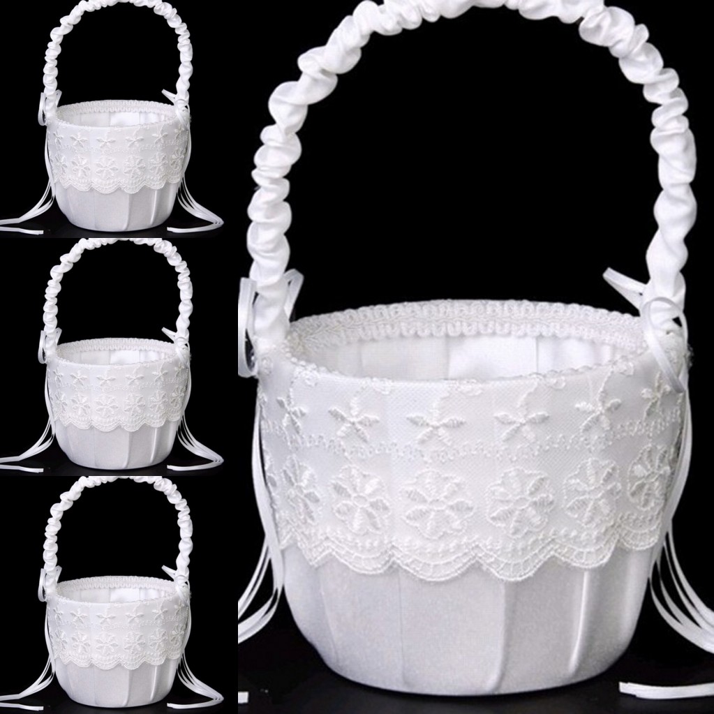 Wedding Rose Flower Girls Baskets Wed Child Favors Formal Girl Basket Round Lace Flower Basket Wedding Accessory Rose Flower Baskets