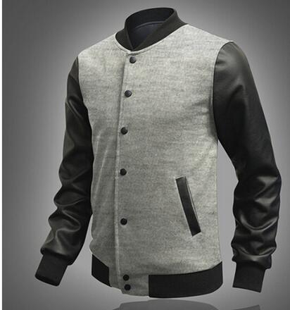 Fall-M-2XL Hot 2016 Fashion New Casual Baseball Jacket With Leather Sleeves Mens Varsity Jackets And Coats Harajuku Chaqueta Hombre