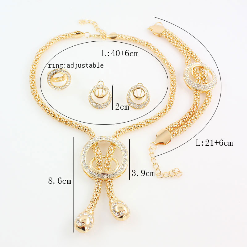 Hot Sale Nigerian Wedding African Beads Jewelry Sets Fashion Women Dubai 18K Gold Plated Tassel Necklace Earrings Bracelet Ring Jewelry Set