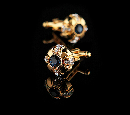 Wholesale-Jewelry Silver shirt cufflink for mens gift Brand cuff buttons Crystal cuff link Gold High Quality abotoadura Free Shipping