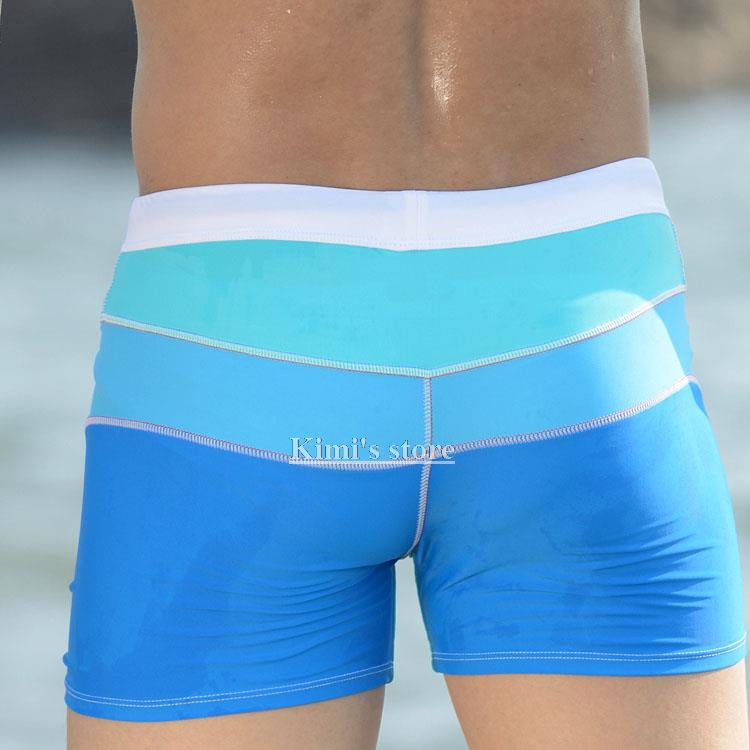 Wholesale-Fashion Sexy Boxer Swimming Trunks, Men's of Low Waist Seamless Bermuda Beach Bathing Suit / Mens Beachwear Bikini Trunks
