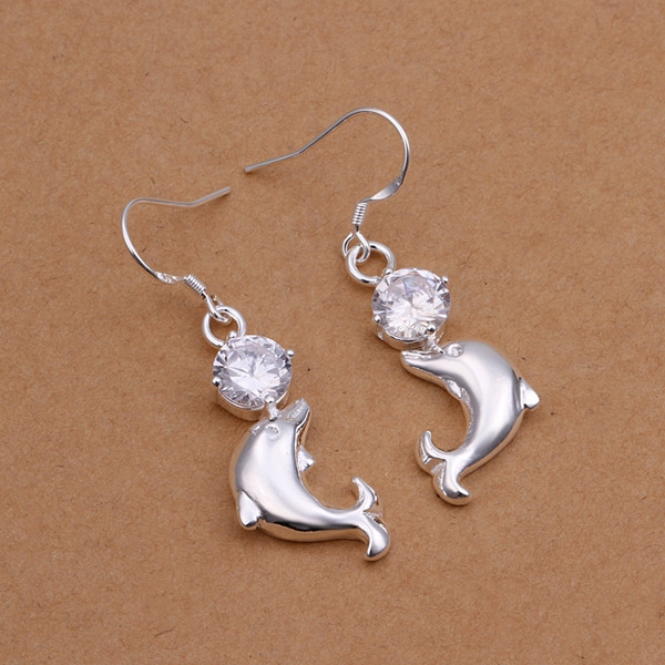 Brand new sterling silver plate Dolphin earrings insets DFMSE270,women's 925 silver Dangle Chandelier earrings 10 pairs a lot factory direct