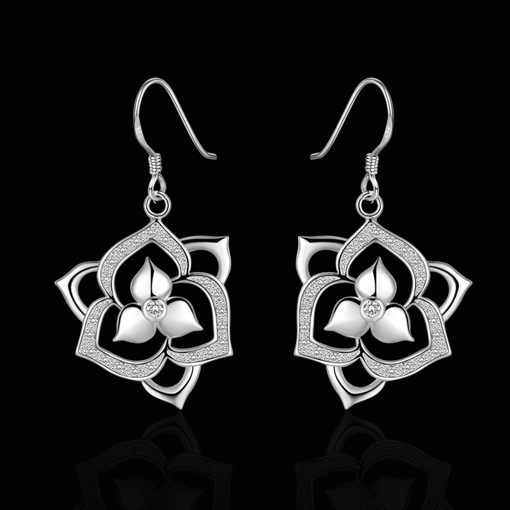 Brand new sterling silver Insets lotus earrings DFMSE482,women's 925 silver Dangle Chandelier wedding gemstone earrings factory direct