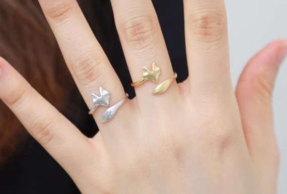 30PCS Gold Silver Adjustable Cute Fox Face Tail Rings Simple 3d Animal Tiny Twisted Wrap Smooth Jewelry for Women