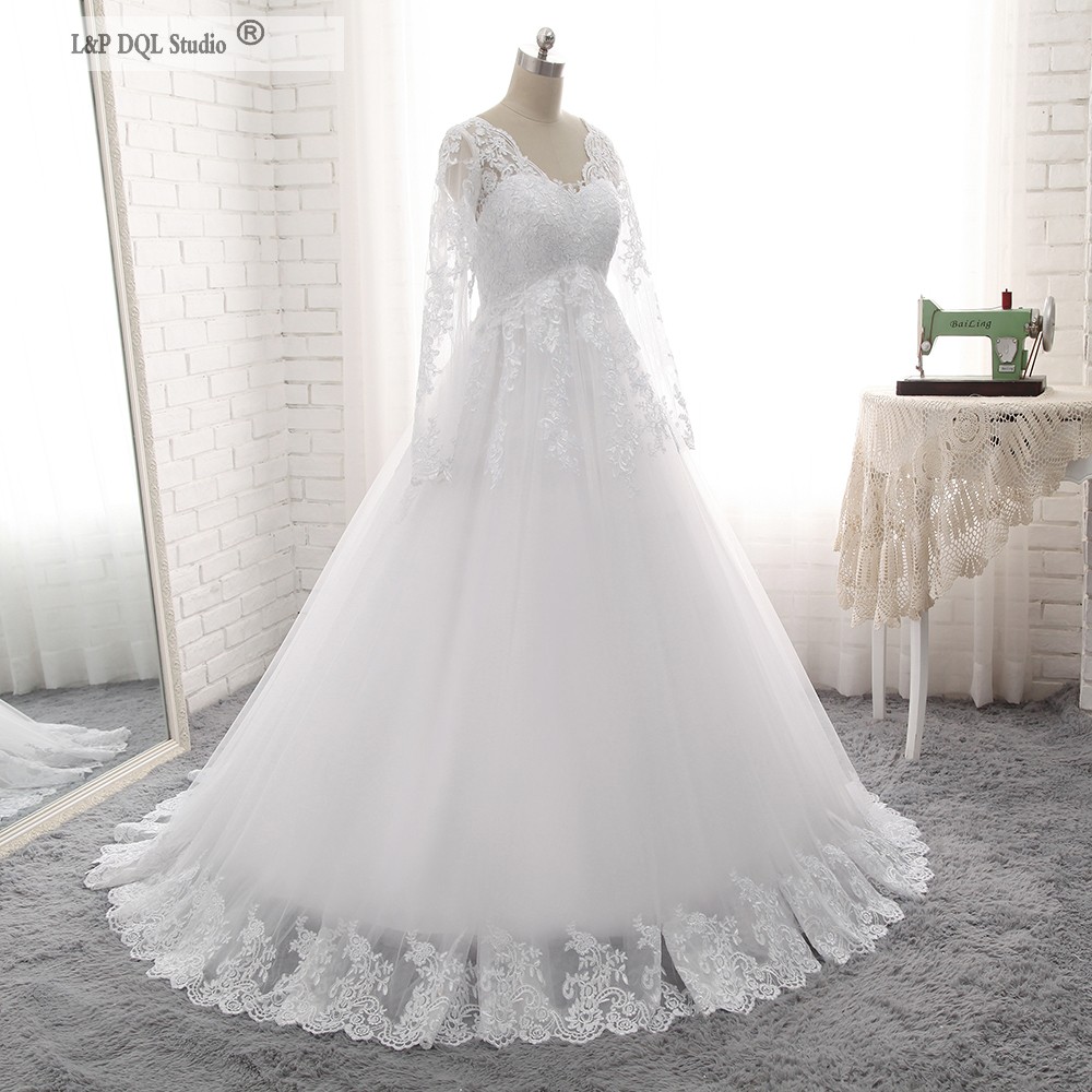 Pregnant Wedding Dresses Lace Long Sleeves Lace Ball Gown Wedding Dresses Sweep train Bridal Gowns Lace Applique vestido de novia Plus Size