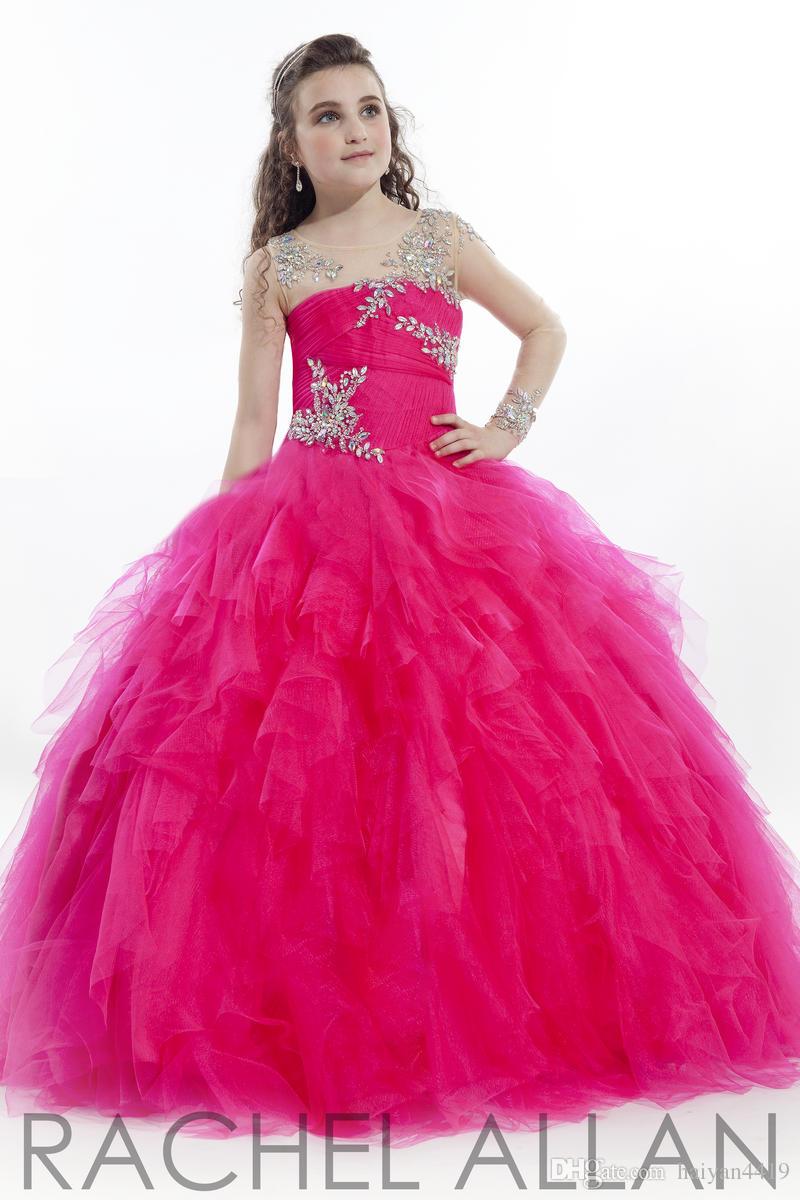 Rachel Allan Girls Pageant Dresses For Teens Illusion Neck Long Sleeve Beades Ruffles Or Length Size Party Children Wer Girl Gowns 6660306